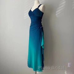 Beautiful Gradient Blue Glitter Chiffon Sweetheart Neck Formal Prom Dresses Birthday Dresses