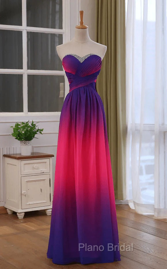 Beautiful Gradient Chiffon Sweetheart Beaded Formal Prom Dresses A-line Gradient Party Dresses Formal Prom Dresses shops