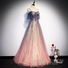 Beautiful Gradient Pink Sweetheart Floor Length Party Dresses, A-Line Gradient Long Formal Prom Dresses