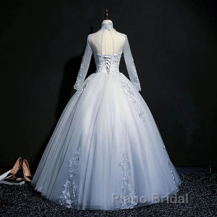 Beautiful Grey A-Line Long Sleeves With Lace Party Gown Sweet 16 Dresses Formal Prom Dresses Secondary image
