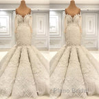 Beautiful Ivory Mermaid Sweetheart Lace Bridal Gowns for Wedding