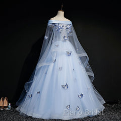 Beautiful Light Blue Ball Gown Lace-Up Party Dresses, Blue Formal Prom Dresses