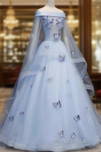 Beautiful Light Blue Ball Gown Lace-Up Party Dresses, Blue Formal Prom Dresses