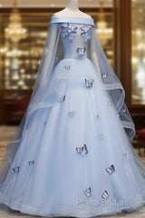 Beautiful Light Blue Ball Gown Lace-Up Party Dresses, Blue Formal Prom Dresses