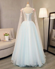 Beautiful Light Blue Long Formal Dresses Party Dresses, Unique Blue Formal Prom Dresses Gown
