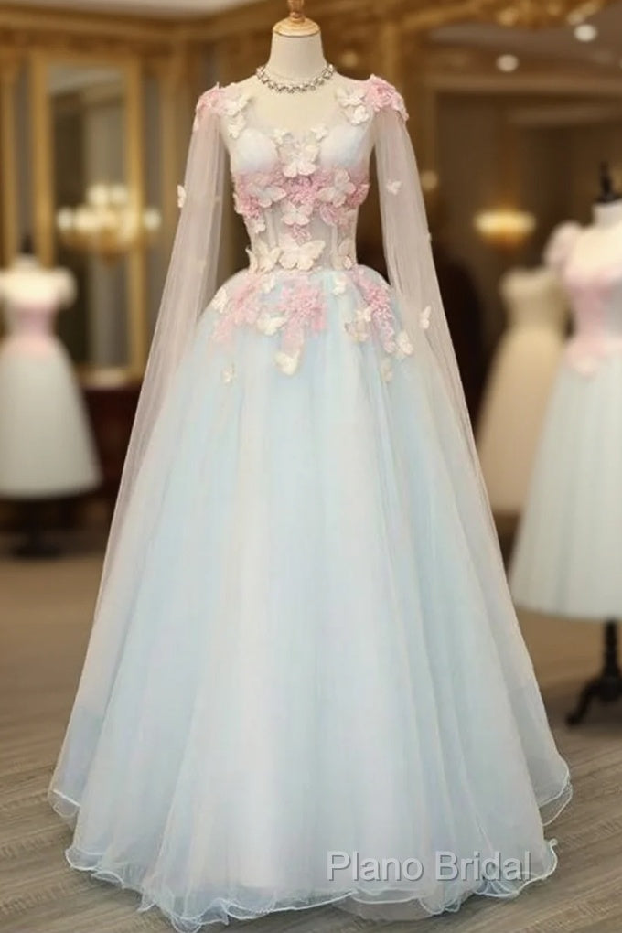 Beautiful Light Blue Long Formal Dresses Party Dresses, Unique Blue Formal Prom Dresses Gown