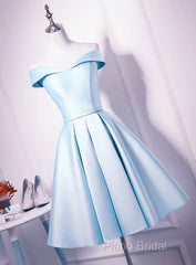 Beautiful Light Blue Satin Sweetheart Homecoming Dresses, Blue Short Formal Prom Dresses