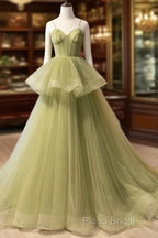 Beautiful Light Green Sweetheart Layers Princess Formal Gown, Green Tulle Long Party Dresses Formal Prom Dresses