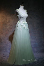 Beautiful Light Green Tulle Long Party Dresses, A-Line Floor Length Formal Prom Dresses