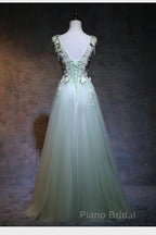 Beautiful Light Green Tulle Long Party Dresses, A-Line Floor Length Formal Prom Dresses