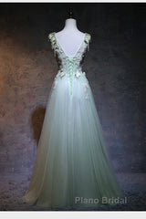 Beautiful Light Green Tulle Long Party Dresses, A-Line Floor Length Formal Prom Dresses