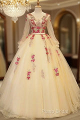 Beautiful Light Yellow Long Sleeves Quinceanera Dresses, Ball Gown Sweet 16 Dresses