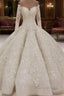 Beautiful Long Sleevess V neck Appliques Ball Gown Wedding Dress