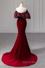 Beautiful Mermaid Off The Shoulder Long Red Formal Prom Dresses