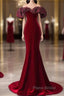 Beautiful Mermaid Off The Shoulder Long Red Formal Prom Dresses