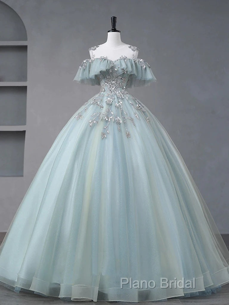 Beautiful Mint Blue Round Neckline Party Dresses, Tulle With Sweet 16 Dresses Formal Prom Dresses