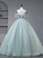 Beautiful Mint Blue Round Neckline Party Dresses, Tulle With Sweet 16 Dresses Formal Prom Dresses