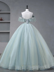 Beautiful Mint Blue Round Neckline Party Dresses, Tulle With Sweet 16 Dresses Formal Prom Dresses