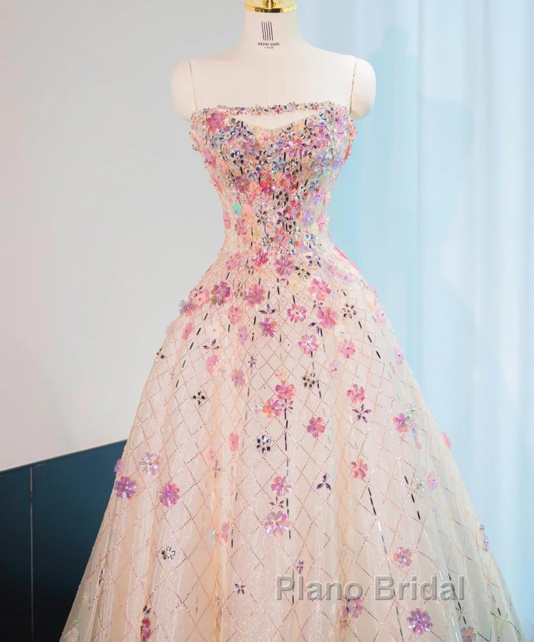 Beautiful Pink Beaded Flowers A-Line Strapless Long Formal Prom Dresses Gorgeous Formal Evening Dresses Secondary image