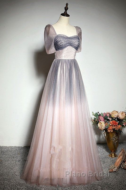Beautiful Pink Gradient Beaded Sweetheart Long Formal Prom Dresses, Tulle Evening Dresses Secondary image