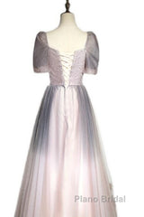 Beautiful Pink Gradient Beaded Sweetheart Long Formal Prom Dresses, Tulle Evening Dresses