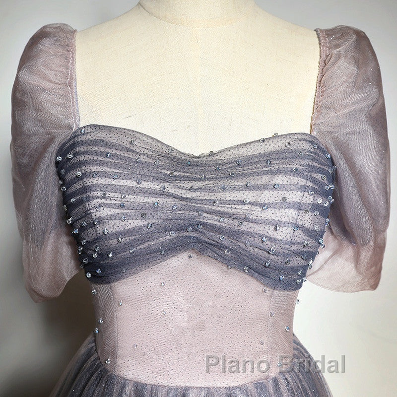 Beautiful Pink Gradient Beaded Sweetheart Long Formal Prom Dresses, Tulle Evening Dresses