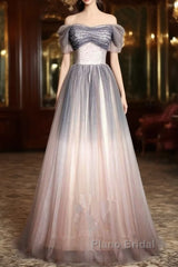 Beautiful Pink Gradient Beaded Sweetheart Long Formal Prom Dresses, Tulle Evening Dresses
