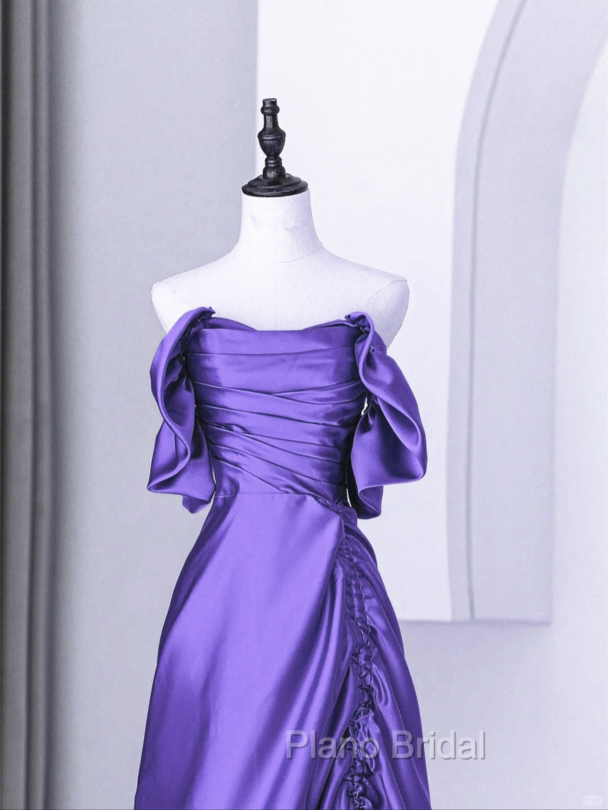 Beautiful Purple Satin Off Shoulder Formal Dresses, Purple Satin Evening Dresses Formal Prom Dresses