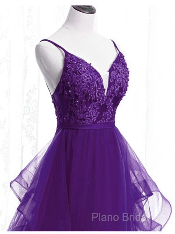 Beautiful Purple Tulle Layers With Lace Long Formal Dresses, Purple Formal Prom Dresses Party Dresses Secondary image