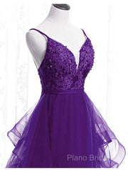 Beautiful Purple Tulle Layers With Lace Long Formal Dresses, Purple Formal Prom Dresses Party Dresses