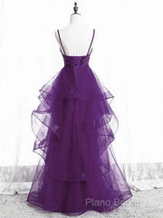 Beautiful Purple Tulle Layers With Lace Long Formal Dresses, Purple Formal Prom Dresses Party Dresses