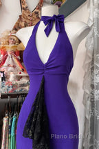 Beautiful Purple V-Neck Lace Mermaid Long Formal Prom Dresses Backless Birthday Party Dresses