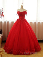 Beautiful Red Tulle Sweet 16 Gowns, Formal Prom Gowns, Red Party Dresses