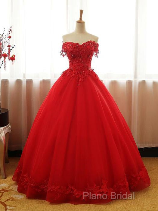 Beautiful Red Tulle Sweet 16 Gowns, Formal Prom Gowns, Red Party Dresses