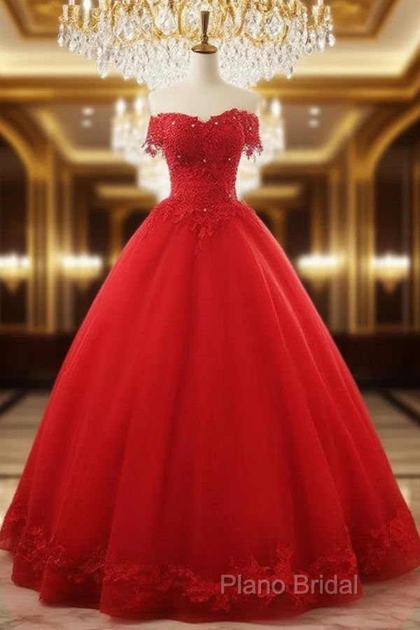 Beautiful Red Tulle Sweet 16 Gowns, Formal Prom Gowns, Red Party Dresses Main image
