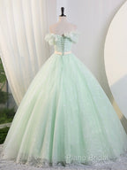 Beautiful Sage Green Tulle Floor Length Formal Prom Dresses, A-Line Off The Shoulder Formal Part Dresses
