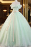 Beautiful Sage Green Tulle Floor Length Formal Prom Dresses, A-Line Off The Shoulder Formal Part Dresses