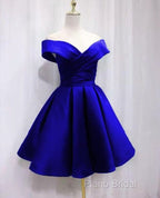 Beautiful Satin Off Shoulder Lace-Up Knee Length Bridesmaid Dresses , Short Homecoming Dresses
