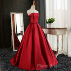 Beautiful Satin Scoop Floor Length Ball Formal Prom Dresses , Dark Red Sweet 16 Gown