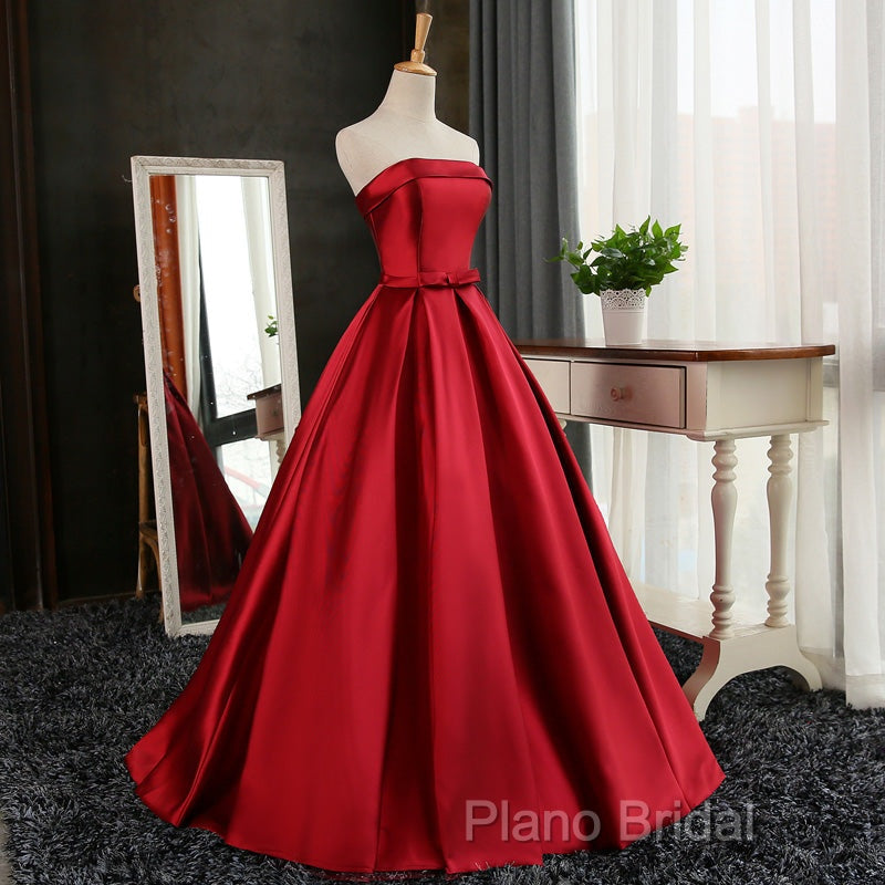 Beautiful Satin Scoop Floor Length Ball Formal Prom Dresses , Dark Red Sweet 16 Gown