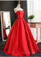 Beautiful Satin Scoop Floor Length Ball Formal Prom Dresses , Dark Red Sweet 16 Gown