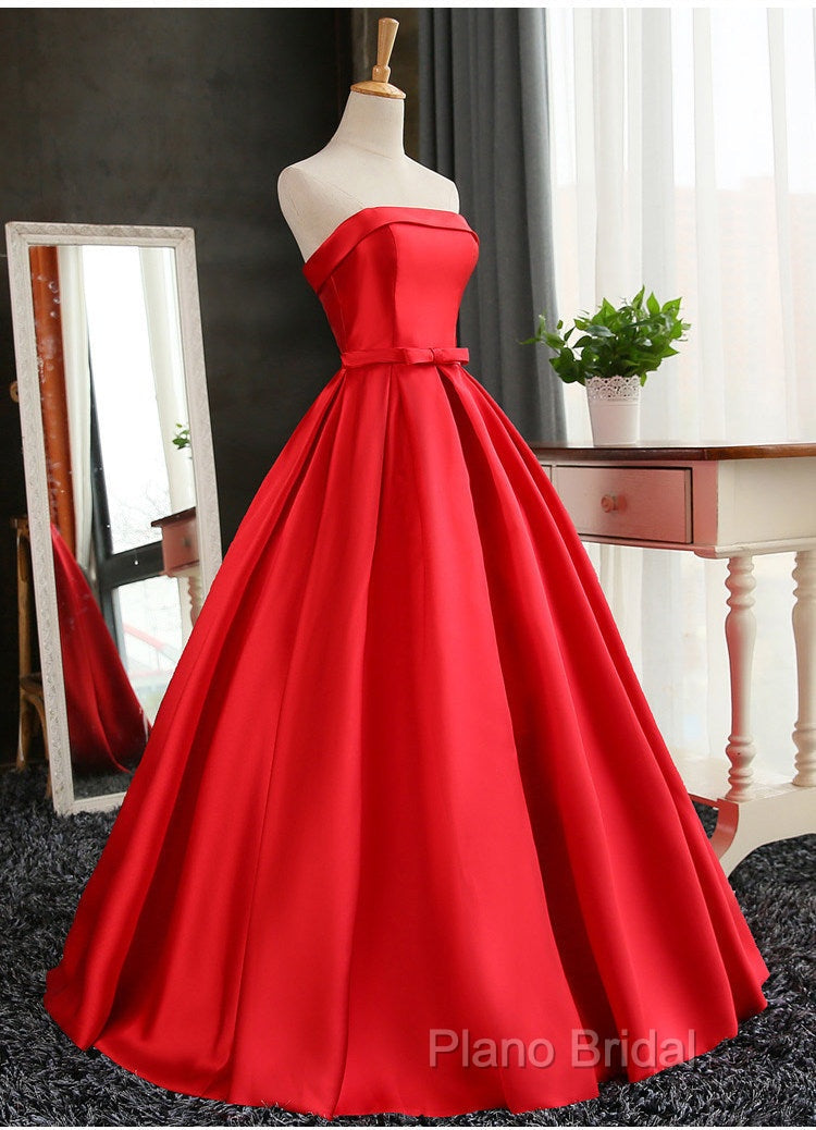 Beautiful Satin Scoop Floor Length Ball Formal Prom Dresses , Dark Red Sweet 16 Gown