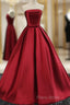 Beautiful Satin Scoop Floor Length Ball Formal Prom Dresses , Dark Red Sweet 16 Gown