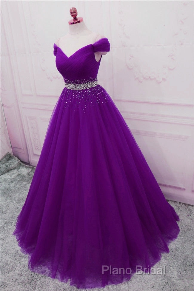 Beautiful Sequins Sweetheart Long Party Dresses, Purple Tulle Formal Gown Secondary image
