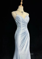 Beautiful Spaghetti Strap Mermaid Glitter Satin Long Formal Prom Backless Applique Evening Gown Simple Wedding Dresses