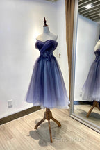 Beautiful Sweetheart Tulle With Lace Short Formal Prom Dresses, Purple Homecoming Dresses