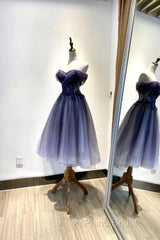 Beautiful Sweetheart Tulle With Lace Short Formal Prom Dresses, Purple Homecoming Dresses