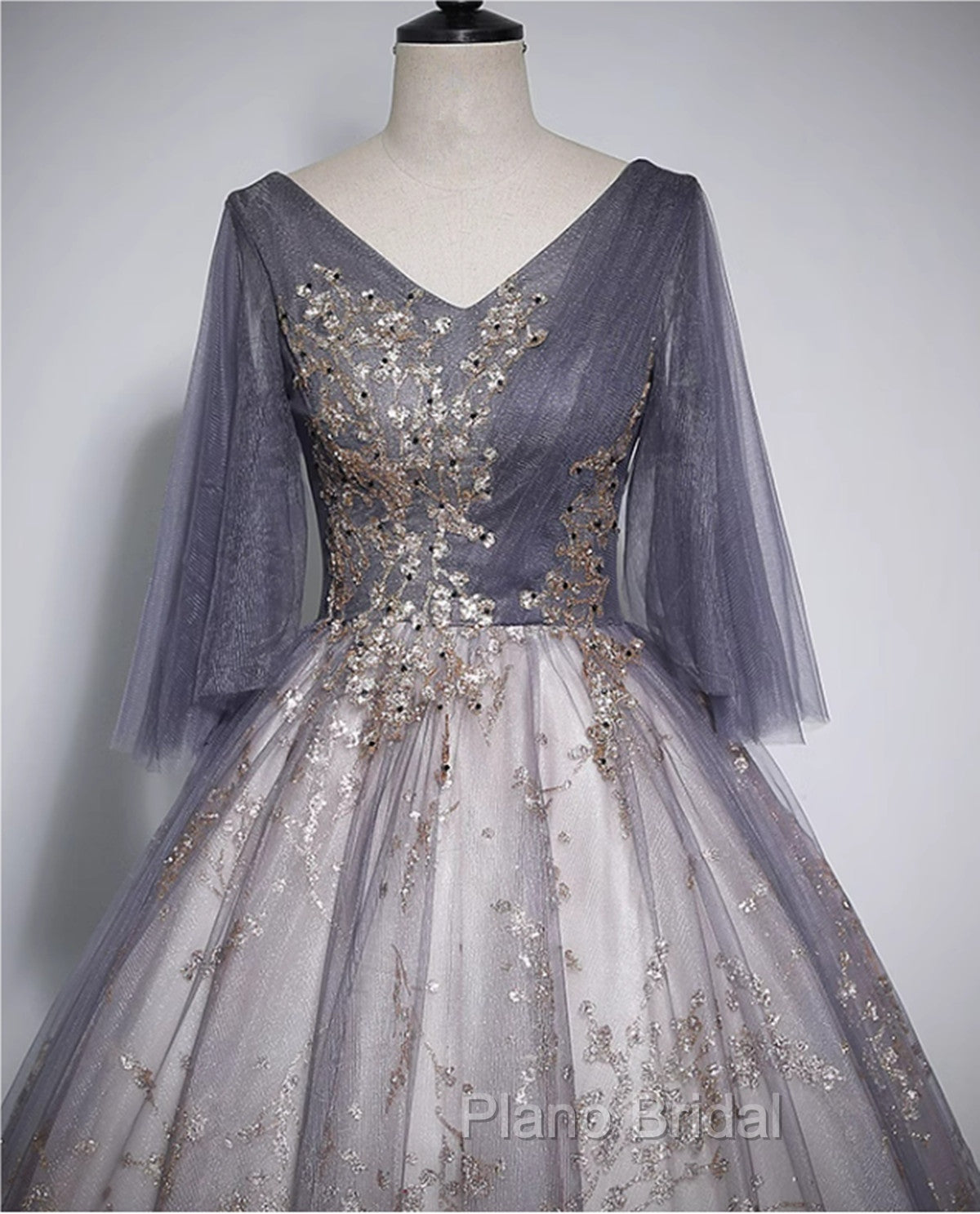 Beautiful Tulle V-neckline Long Formal Dresses, Tulle Lace Applique Party Dresses