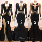 Beautiful V-Neck Long Sleevess Appliques Mermaid Floor-Length Formal Prom Dresses