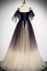 Beautiful Velvet And Gradient Tulle Long Party Dresses, Straps Long Formal Gown